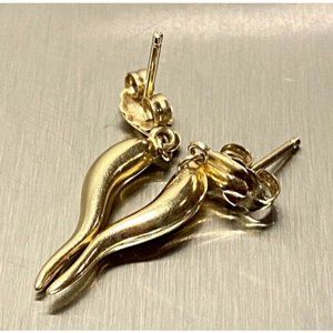 Vintage Estate Women's 14K Gold Jewelry Earrings Italian Horn Unisex 1.75cm